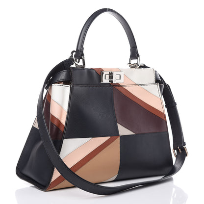 Fendi Vitello Seta Patchwork Medium Peekaboo Iconic Satchel Night Blue Multicolor 3 of 14
