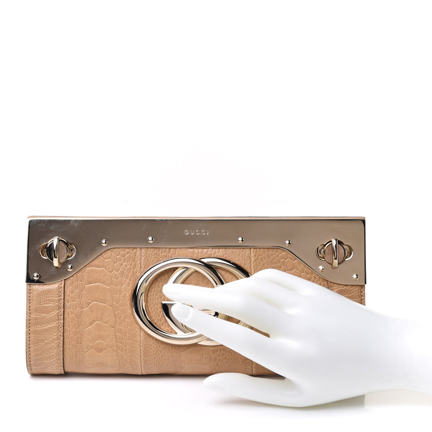 Ostrich Leg Britt Starlight Clutch Beige