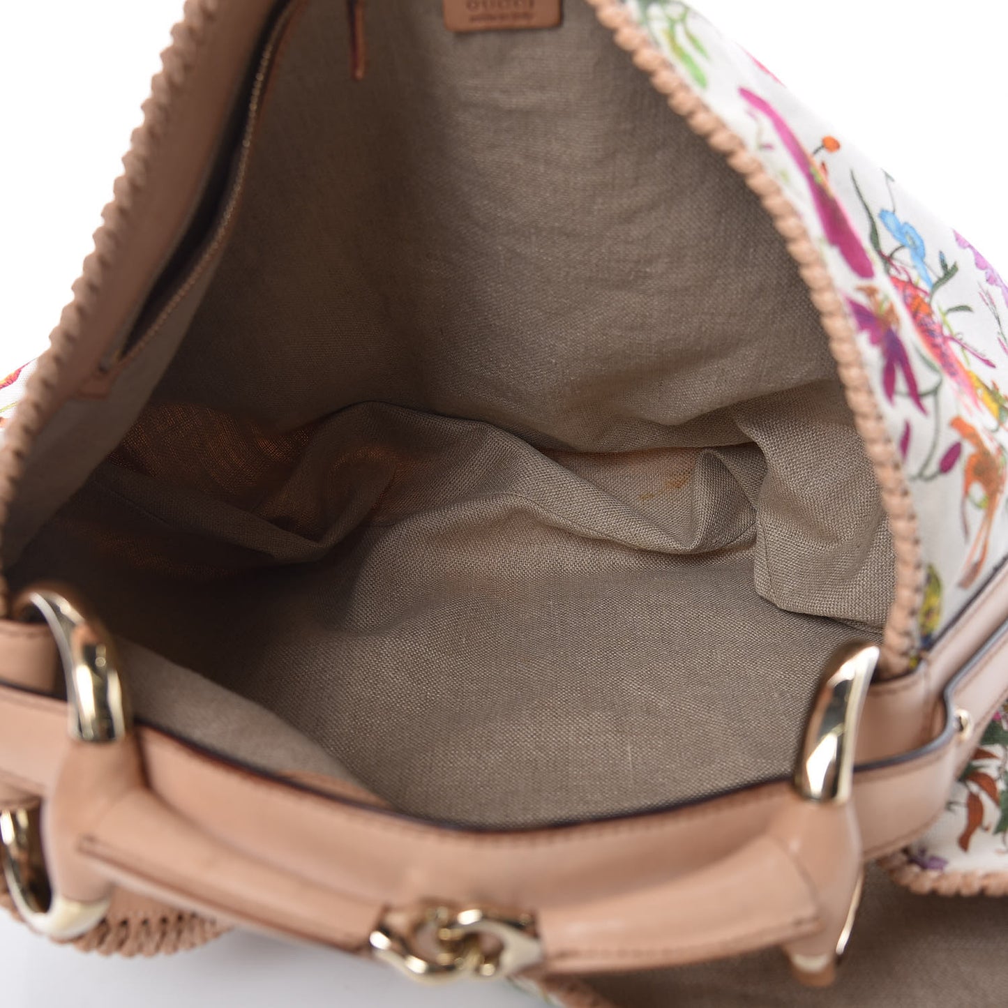 Canvas Flora Floral Large Horsebit Chain Hobo White