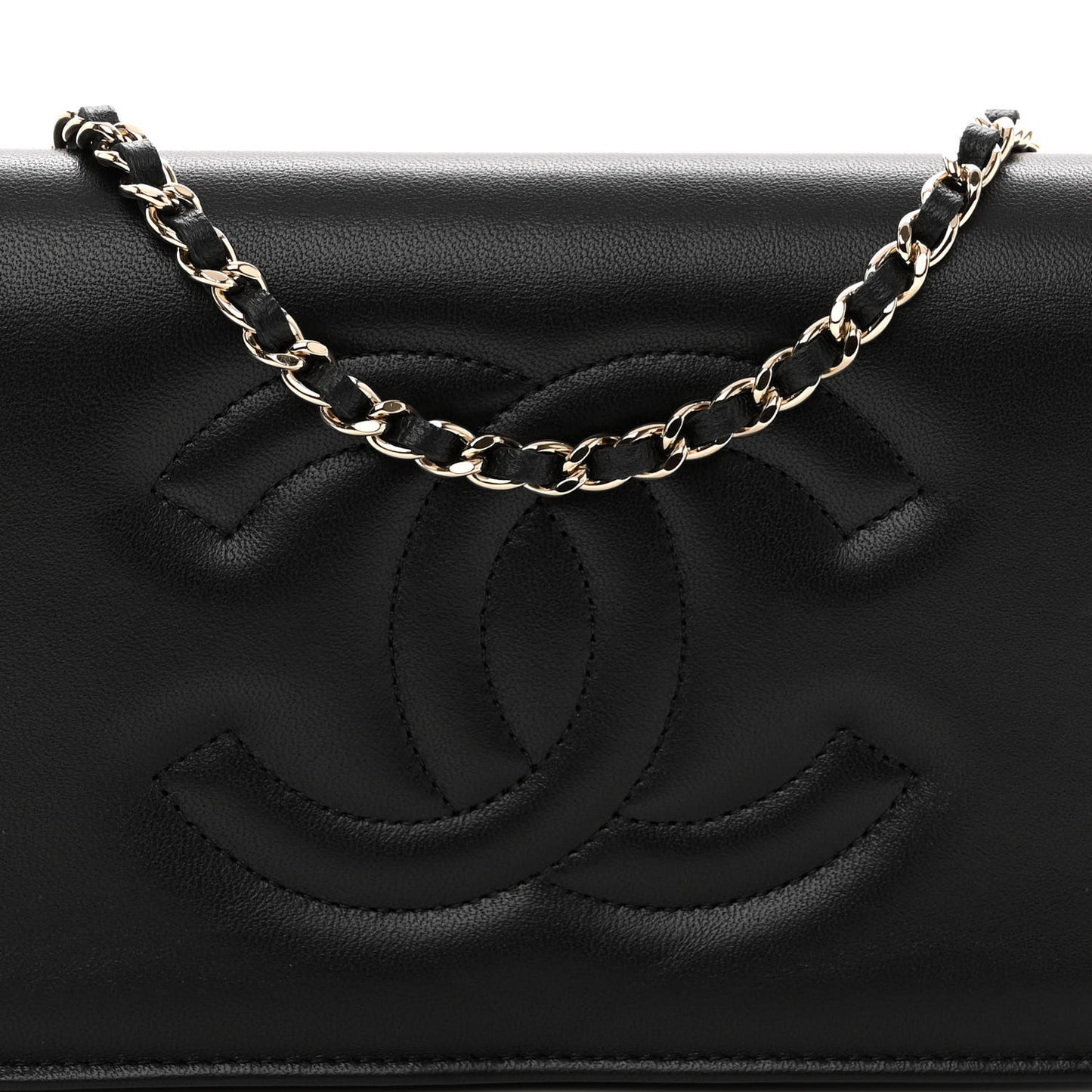 Lambskin Quilted Timeless CC Wallet On Chain WOC Black