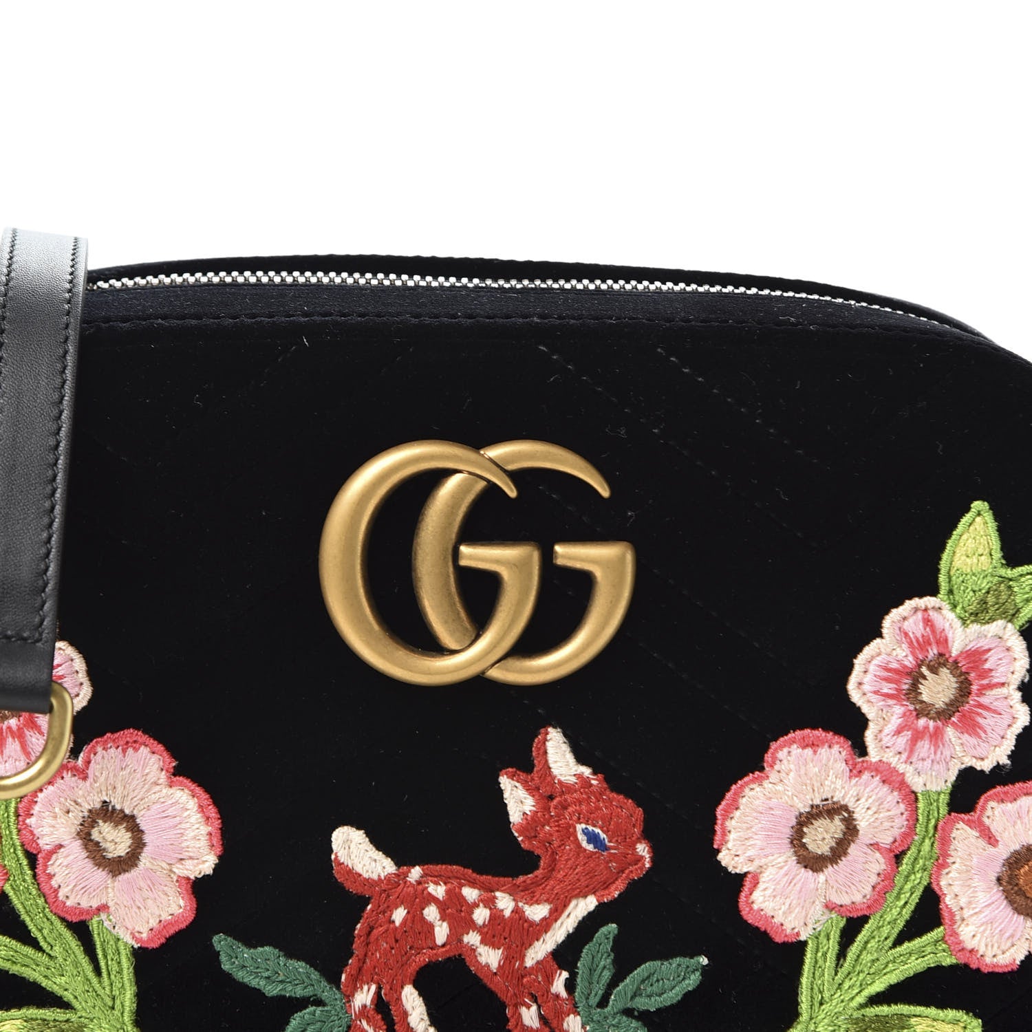 Gucci Velvet Matelasse Deer Embroidered Small GG Marmont Chain Shoulder Bag Black 9 of 9