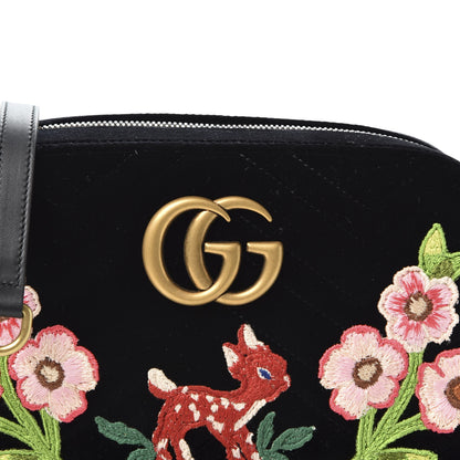 Gucci Velvet Matelasse Deer Embroidered Small GG Marmont Chain Shoulder Bag Black 9 of 9