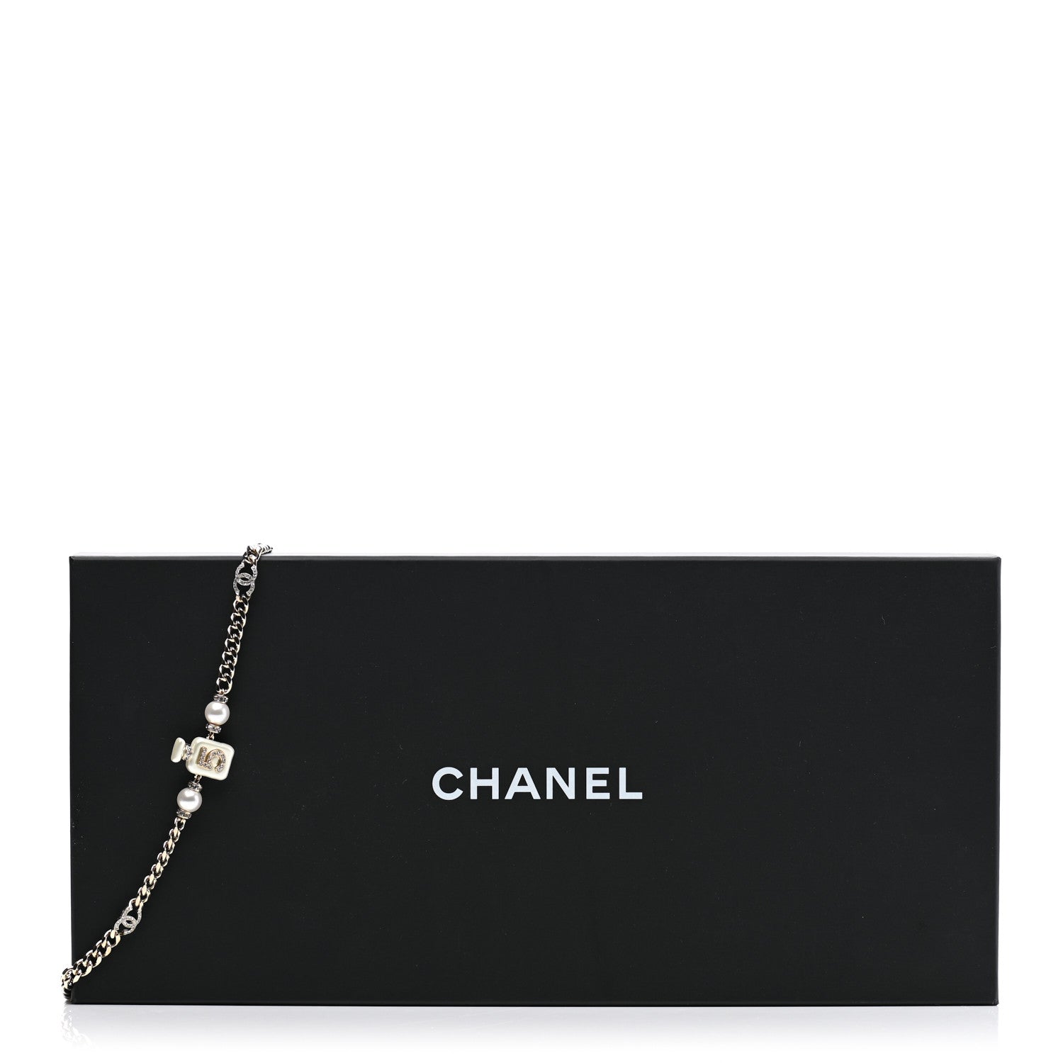 Chanel Pearl Resin Crystal CC No 5 Perfume Bottle Chain Belt Gold Pearly White 5 of 5