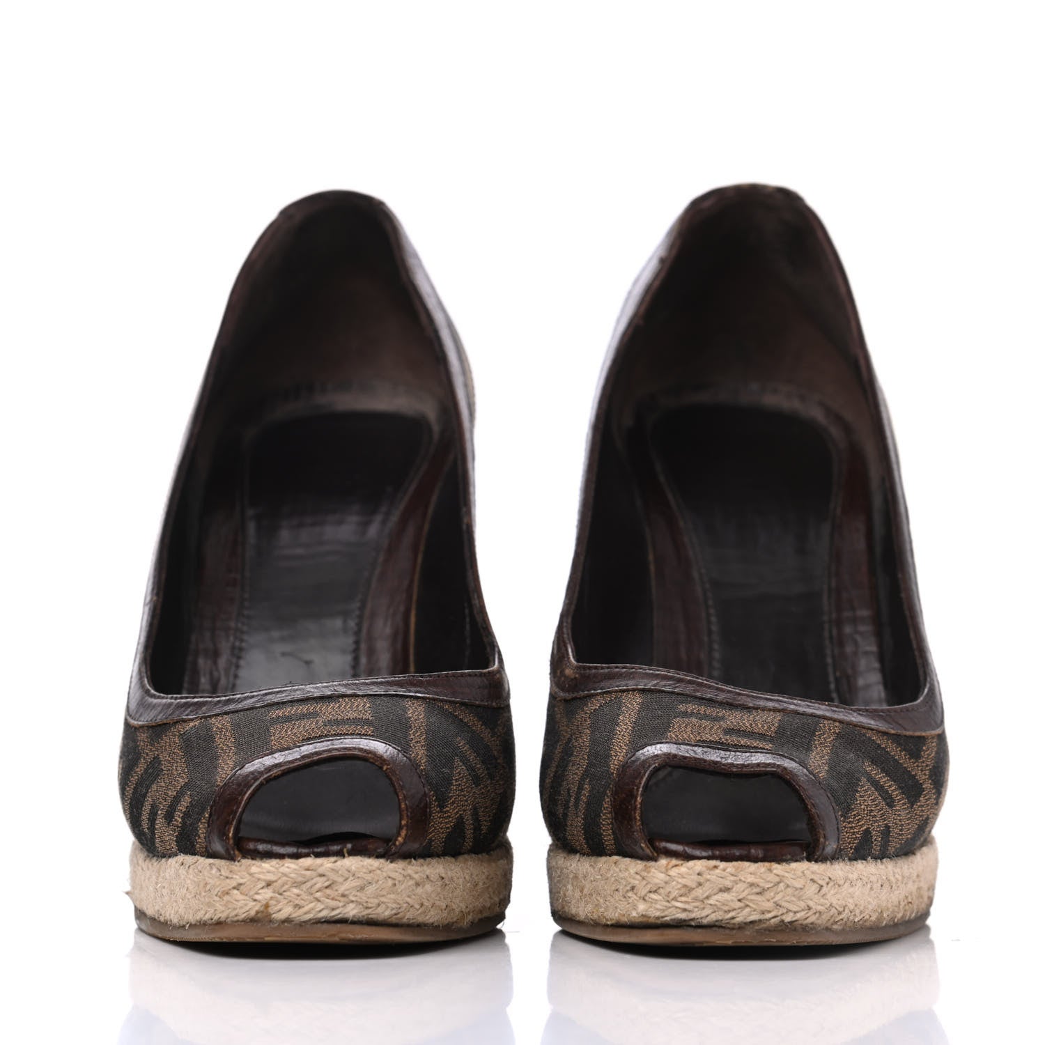 Fendi Zucca Raffia Zeppa Wedge Sandals 39.5 Tobacco 2 of 21