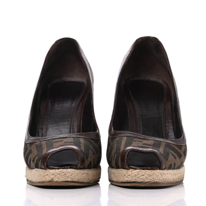 Fendi Zucca Raffia Zeppa Wedge Sandals 39.5 Tobacco 2 of 21