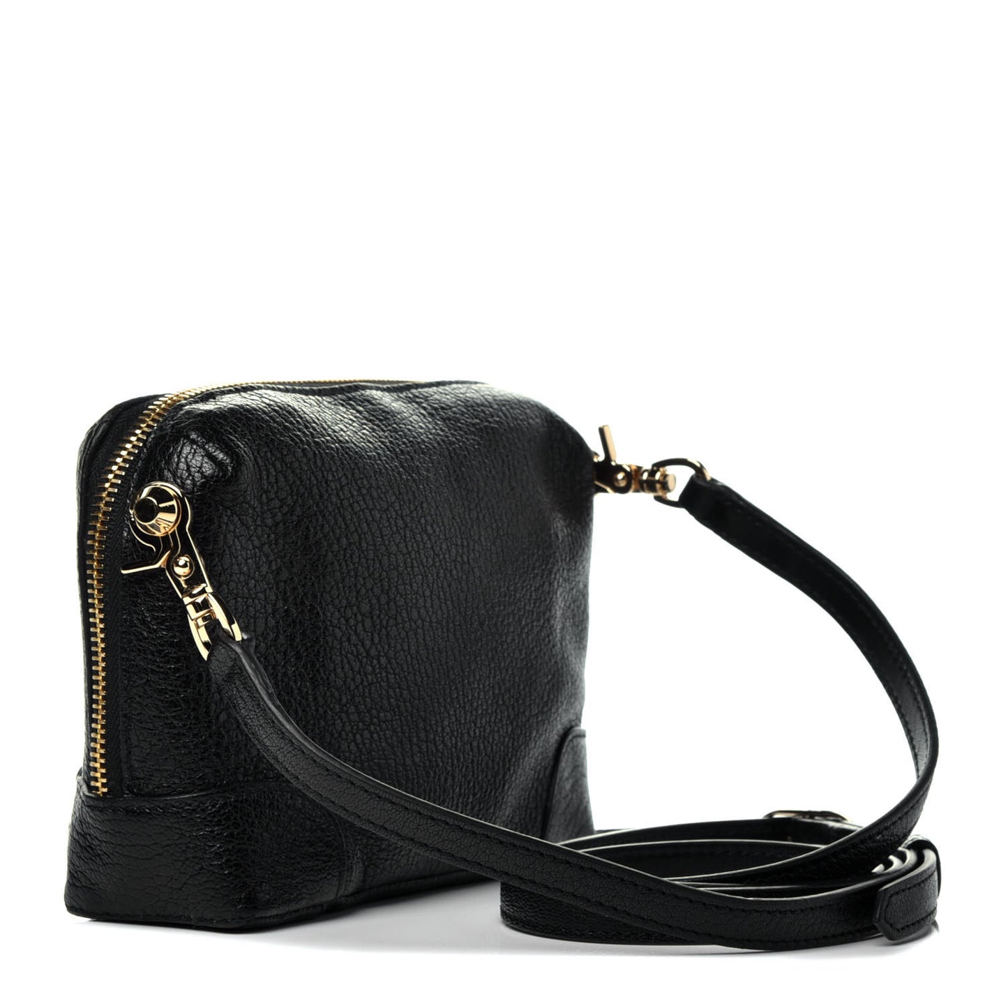 Chevre Gold Metallic Edge Hardware XS Reporter Crossbody Black