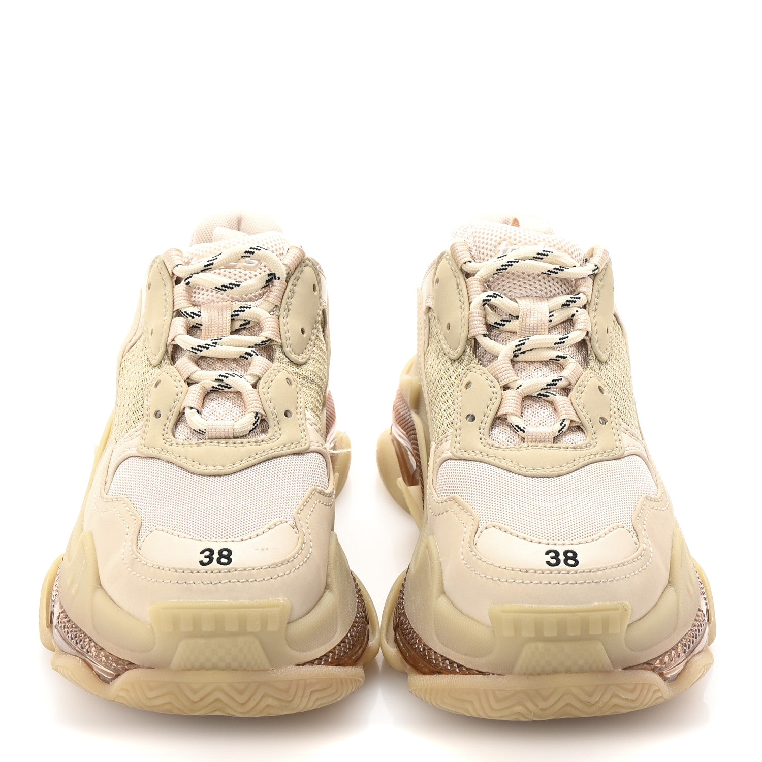 Balenciaga Fabric Mesh Clear Sole Womens Triple S Sneakers 38 Beige 3 of 9