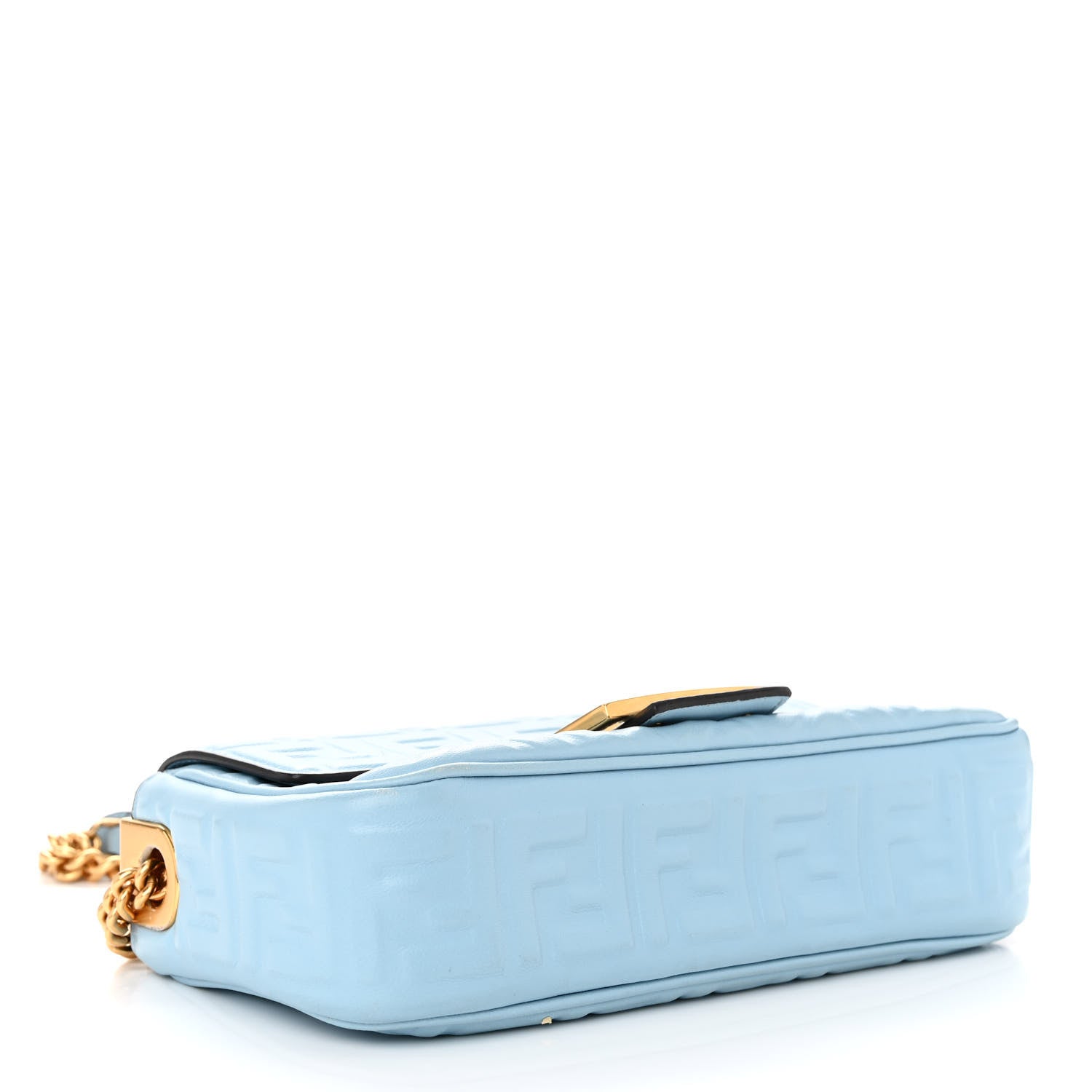 Fendi Nappa Small FF Embossed Midi Chain Baguette Azzurro Baby 4 of 9