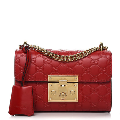 Gucci Guccissima Small Padlock Shoulder Bag Hibiscus Red 1 of 7