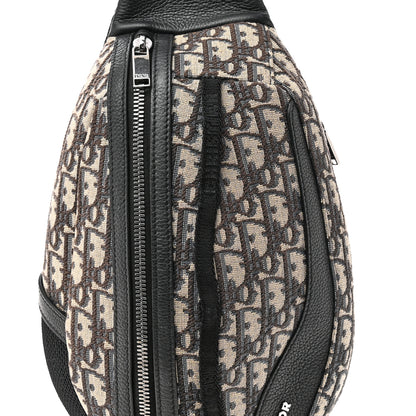 Christian Dior Grained Calfskin Oblique Scarab Sling Bag Blue Black 7 of 9