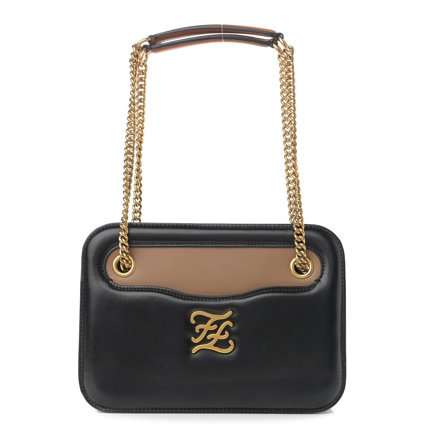 Fendi Vitello Glacier Karligraphy Pocket Shoulder Bag Black Gingerbread 1 of 10