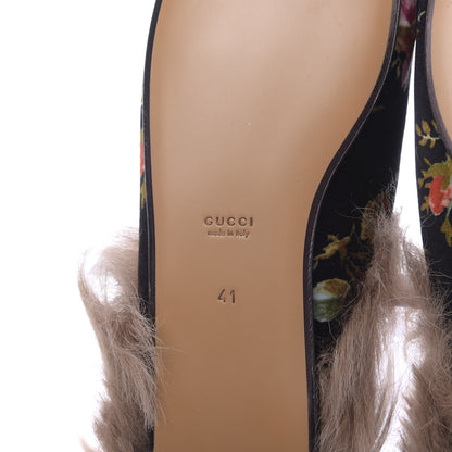 Gucci Velvet Fur Floral Womens Princetown Slippers 41 Black 7 of 10
