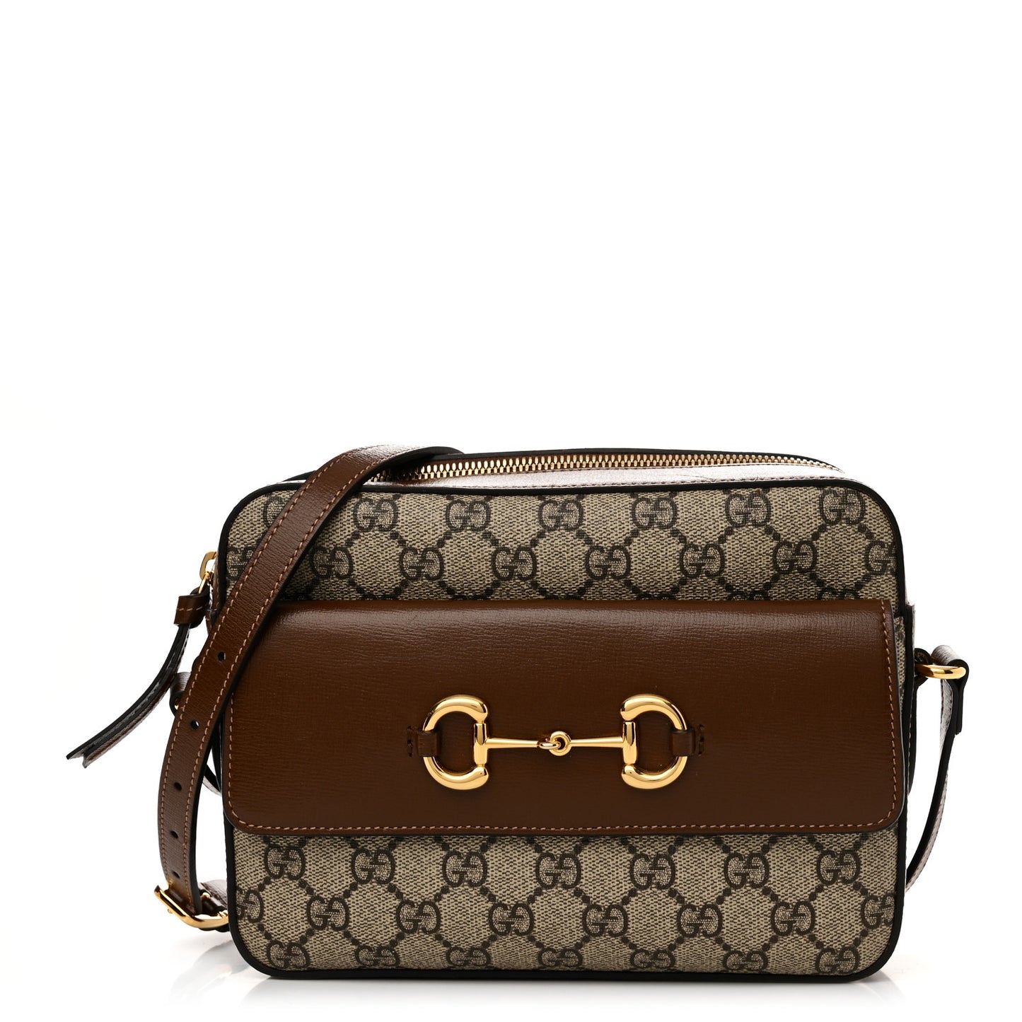 GG Supreme Monogram Small Horsebit 1955 Shoulder Bag Beige Brown Sugar