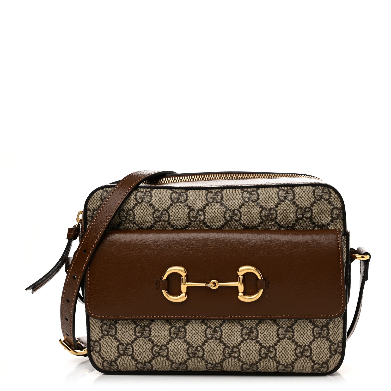 Gucci GG Supreme Monogram Small Horsebit 1955 Shoulder Bag Beige Brown Sugar 1 of 14