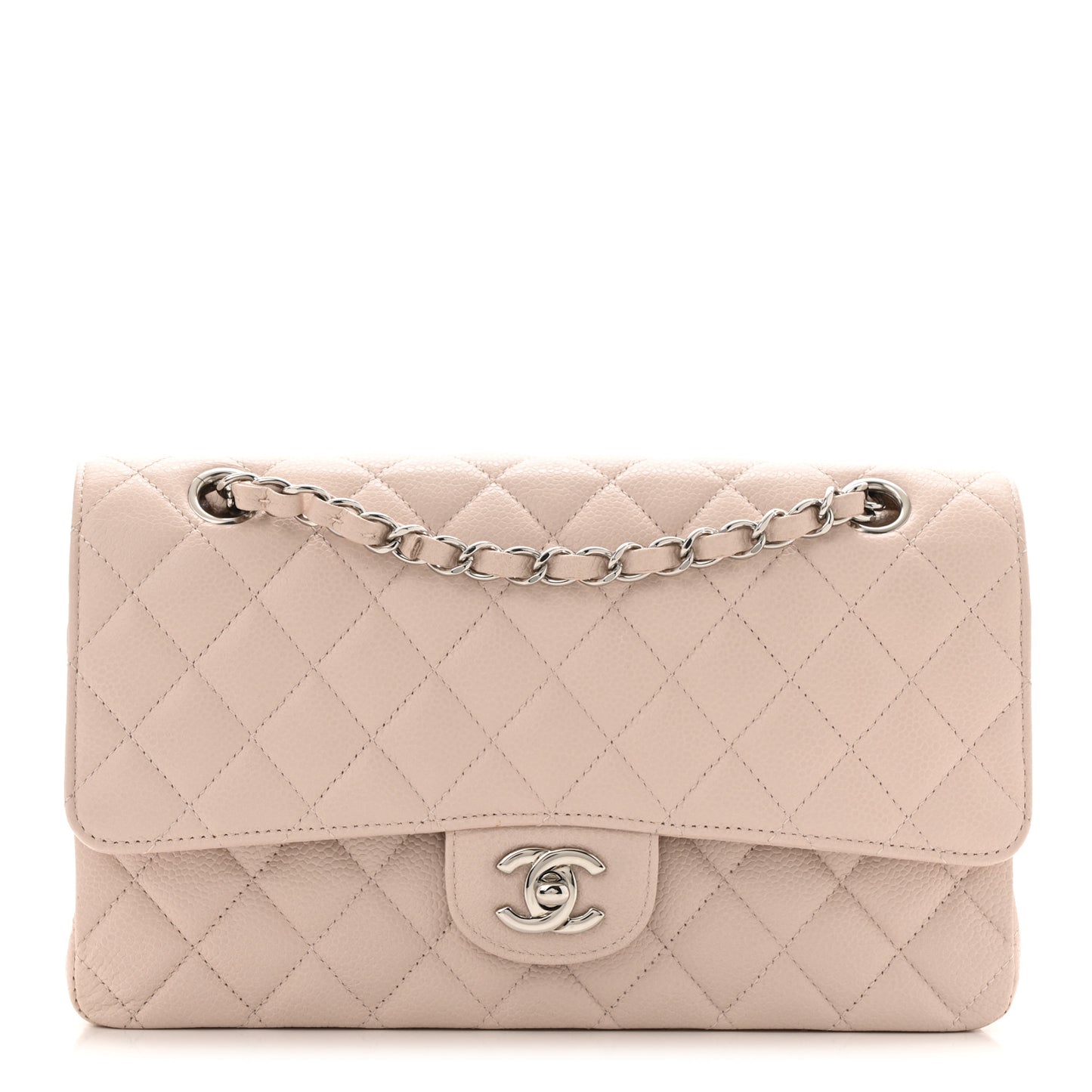 Caviar Quilted Medium Double Flap Light Pink