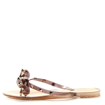 Valentino Garavani PVC Jelly Glitter Rockstud Bow Thong Sandals 37 Multicolor 1 of 9