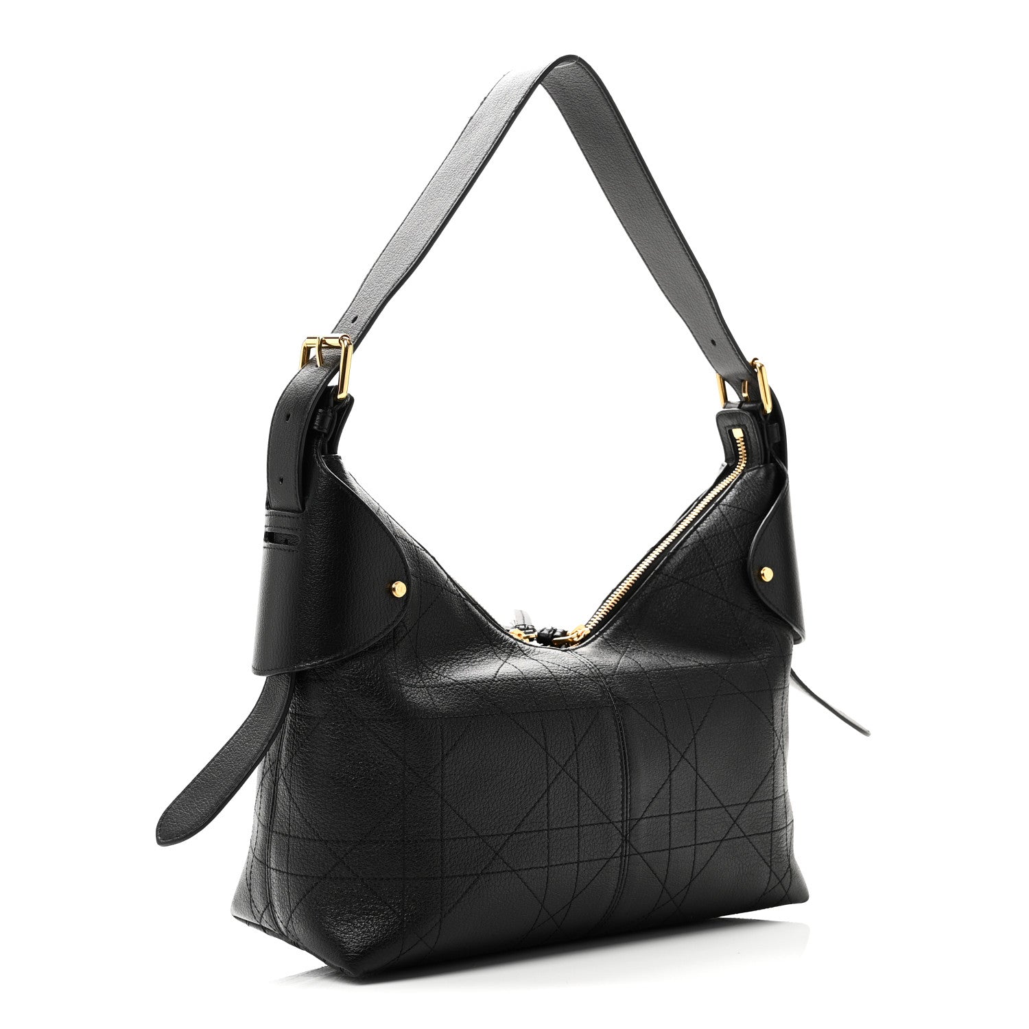 Christian Dior Grained Calfskin Flat Macrocannage Medium Voyage Bag Black 3 of 10