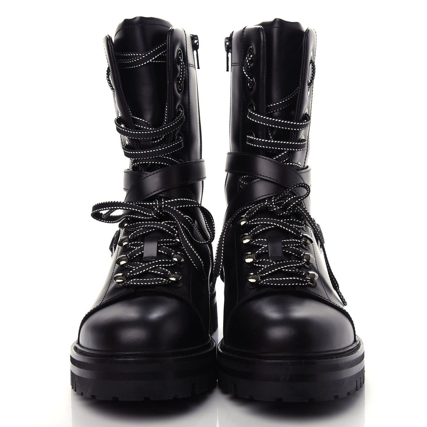 Smooth Calfskin Rockstud Buckled 25mm Combat Boots 40 Black