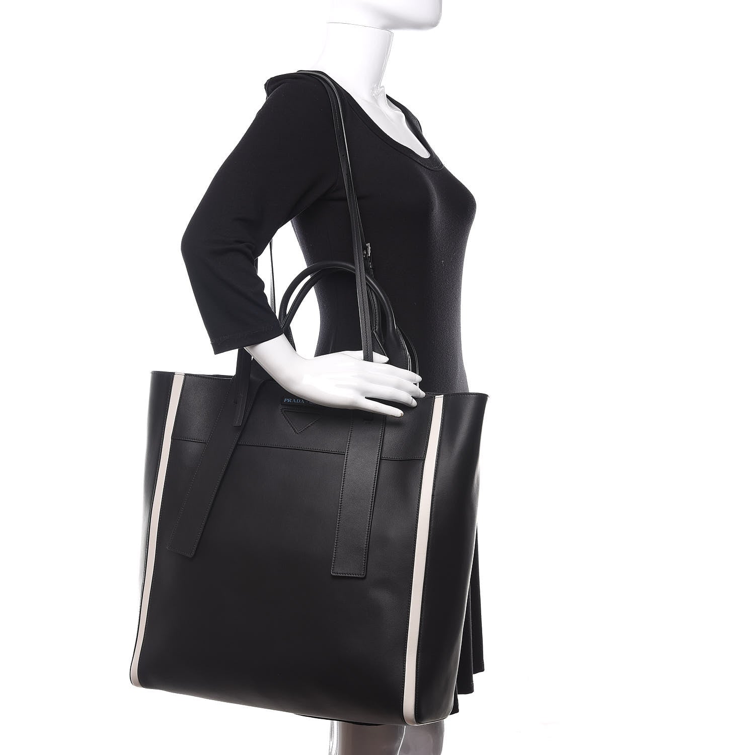 Prada Grace Lux Light Large Ouverture Shoulder Bag Black White 2 of 9