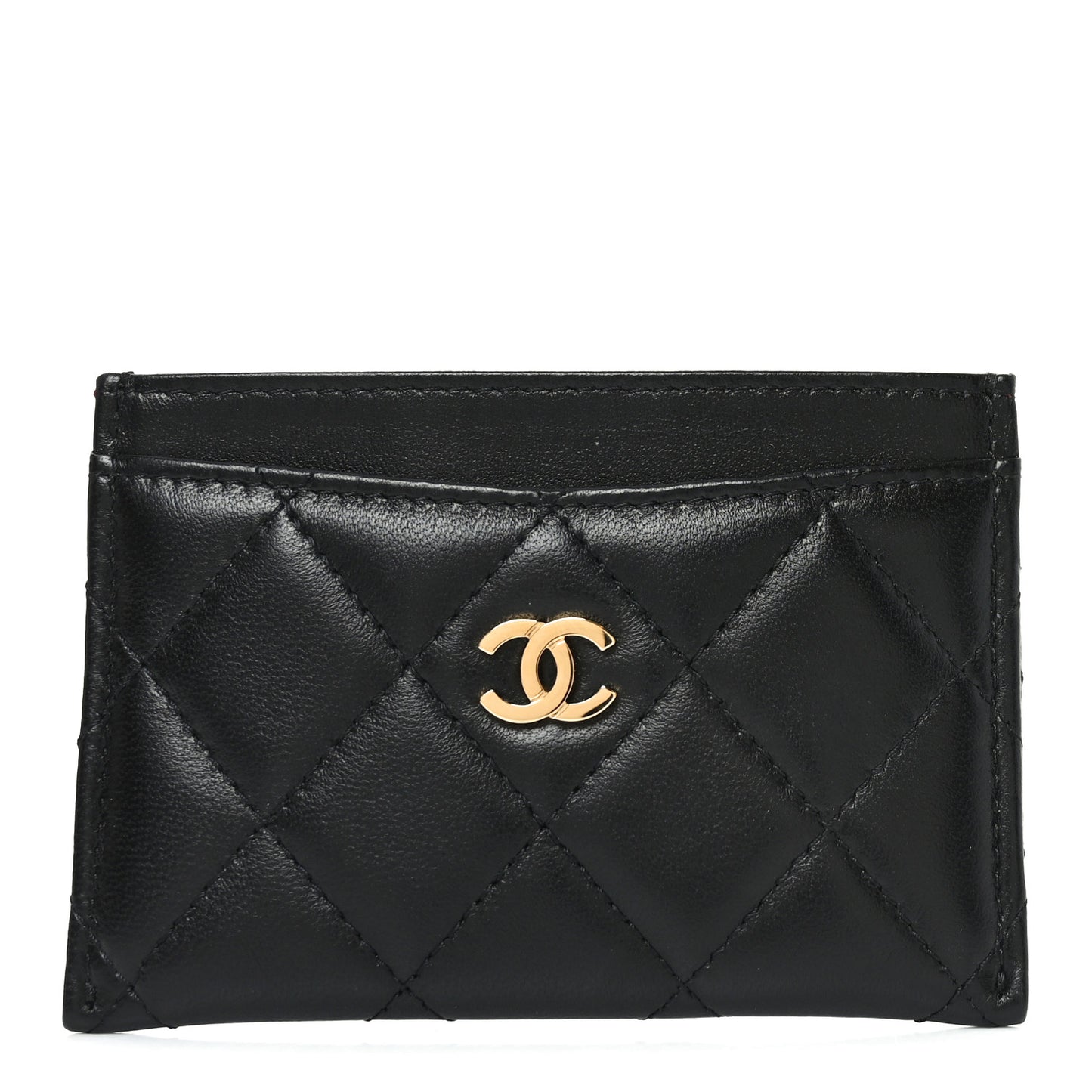 Lambskin Quilted Card Holder Black