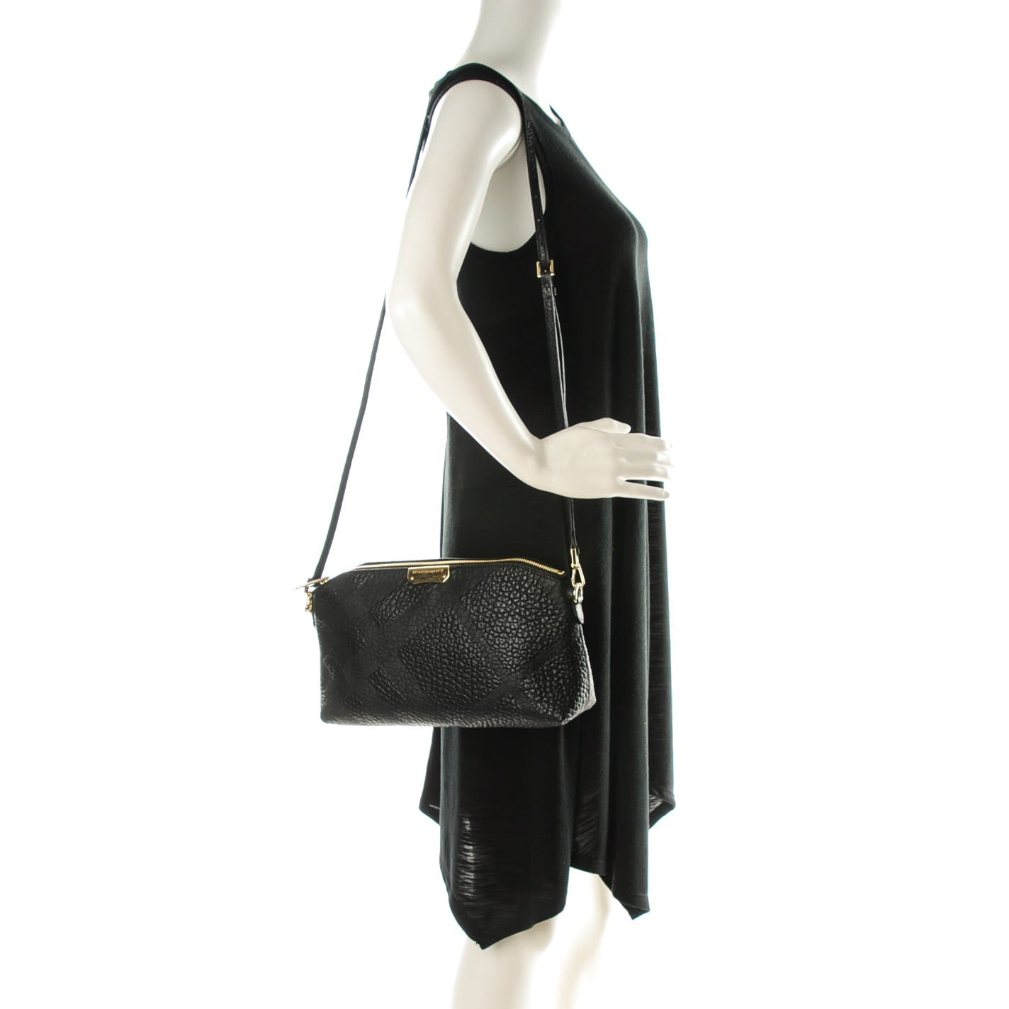 Burberry Signature Grain Calfskin Check Embossed Small Chichester Crossbody Clutch Bag Black 2 of 8