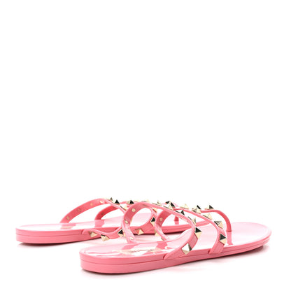 Valentino Garavani PVC Jelly Rockstud Caged Flat Thong Sandals 38 Dawn Pink 4 of 7