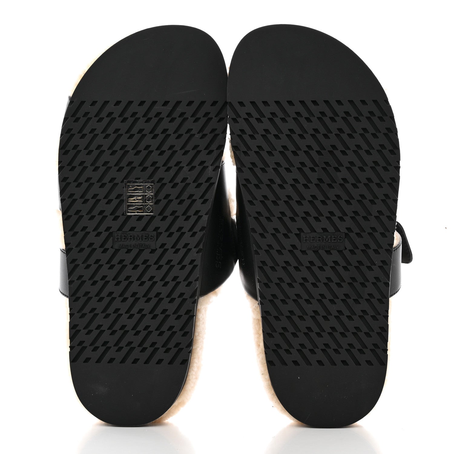 Hermes Calfskin Woolskin Womens Chypre Sandals 36.5 Black Ecru 5 of 13