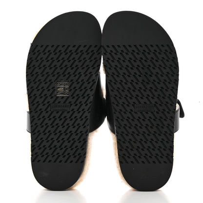 Hermes Calfskin Woolskin Womens Chypre Sandals 36.5 Black Ecru 5 of 13