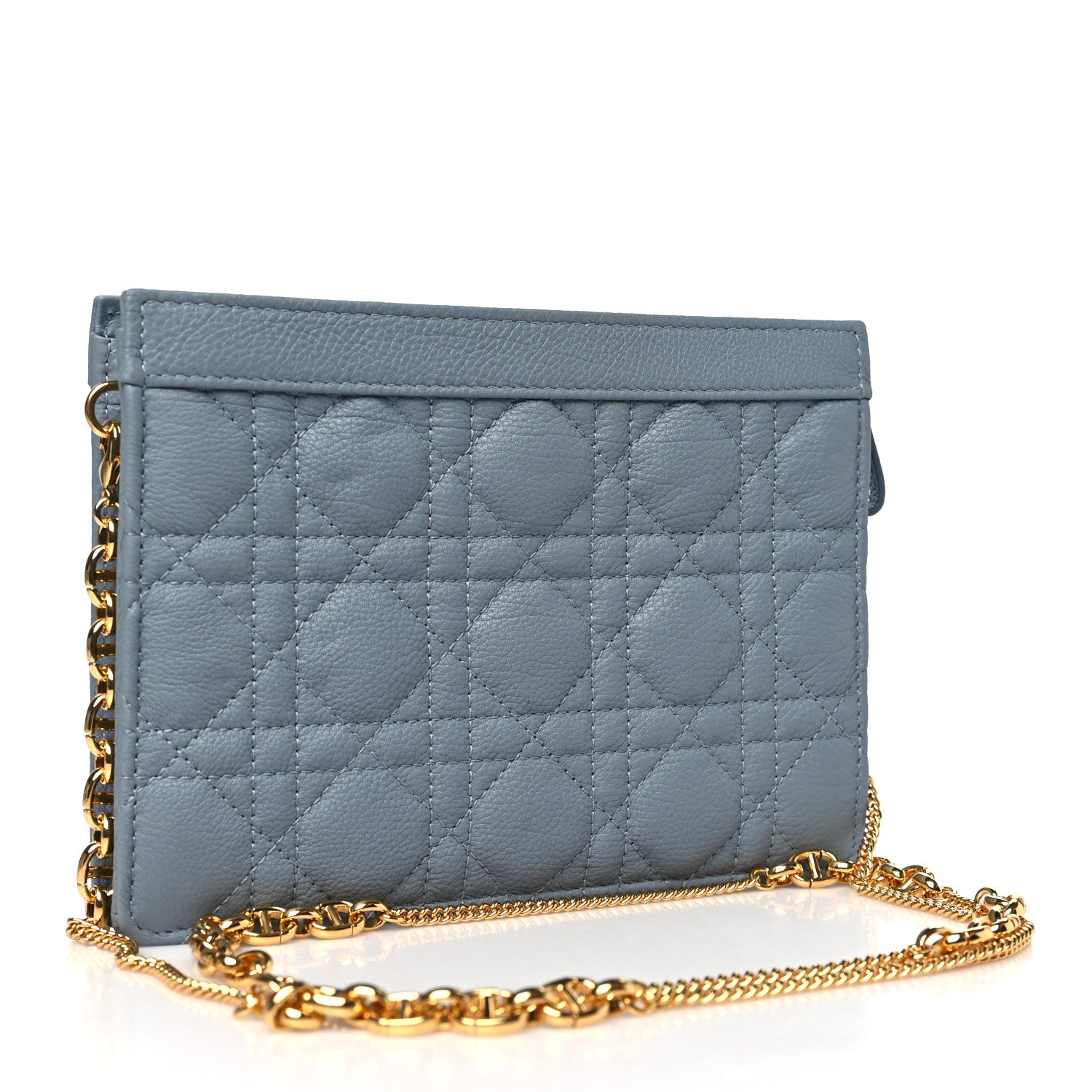 Christian Dior Calfskin Cannage Caro Zipped Pouch With Chain Cloud Blue 3 of 10
