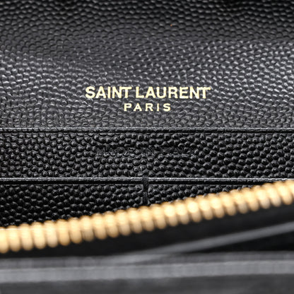 Saint Laurent Grain De Poudre Matelasse Chevron Monogram Chain Wallet Black 6 of 10