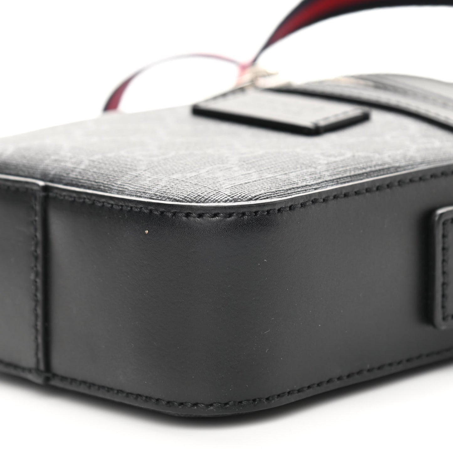 GG Supreme Monogram Appia Calfskin Web Small Camera Messenger Bag Black Grey