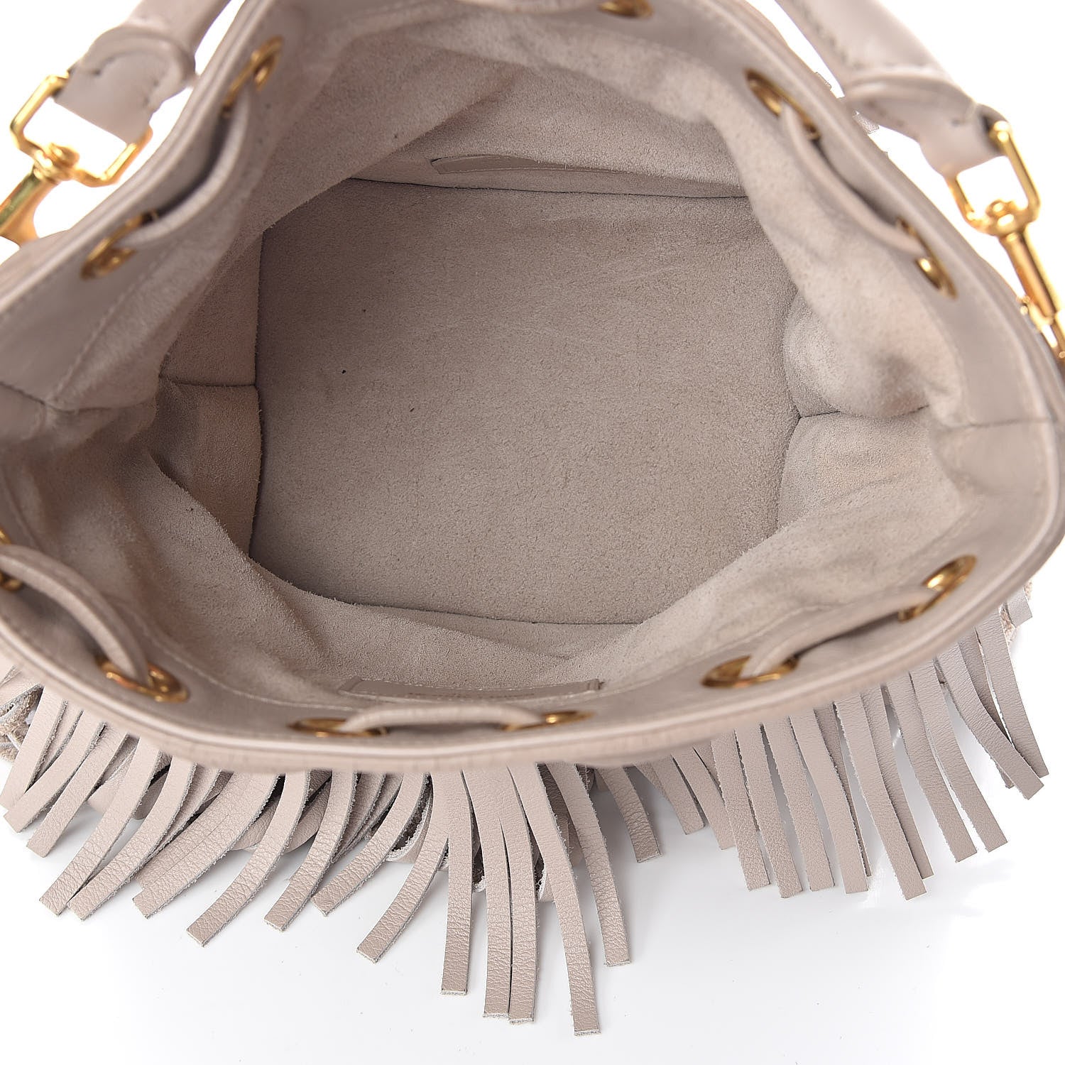 Saint Laurent Calfskin Small Emmanuelle Fringe Bucket Bag Vintage White 5 of 9