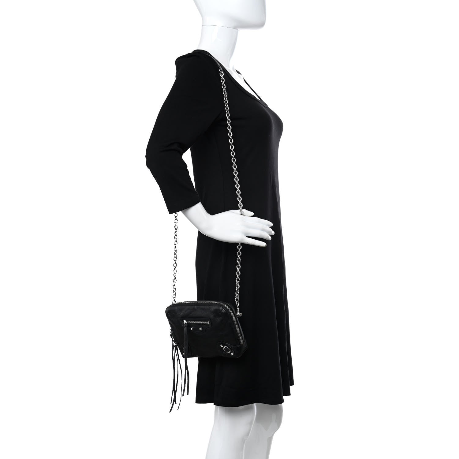 Balenciaga Agneau Classic Silver Hardware Pouch With A Chain Crossbody Black 2 of 11