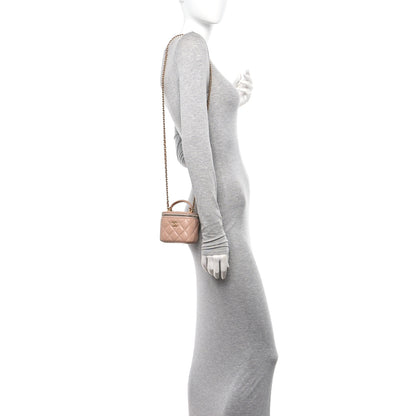 Chanel Lambskin Quilted Top Handle Mini Vanity Case With Chain Beige 2 of 11