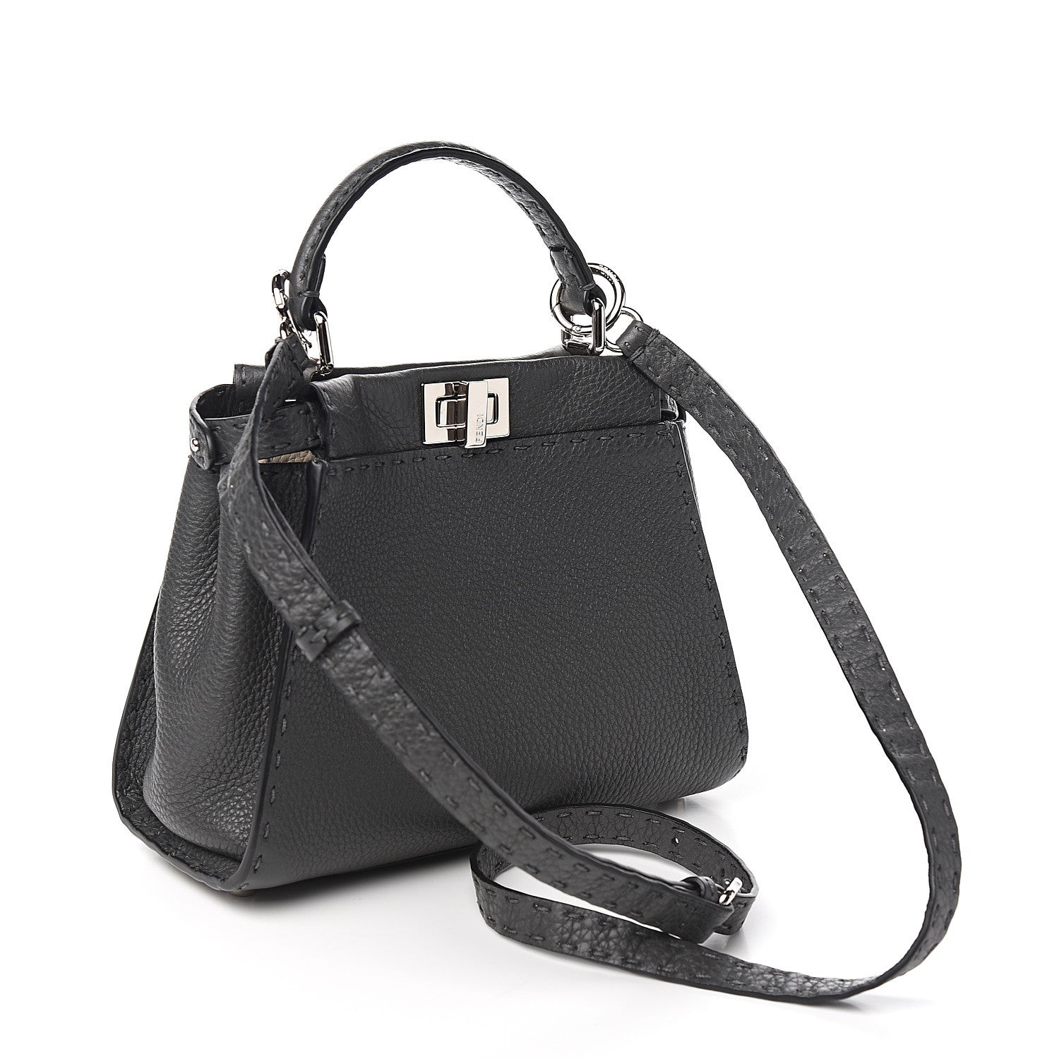 Fendi Cuoio Romano Selleria Bi-Color Mini Peekaboo Iconic Satchel Asfalto Latte 2 of 9