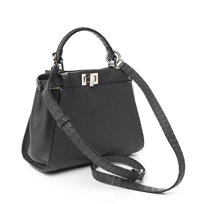 Fendi Cuoio Romano Selleria Bi-Color Mini Peekaboo Iconic Satchel Asfalto Latte 2 of 9