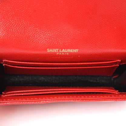 Saint Laurent Grain De Poudre Matelasse Chevron Small Monogram Envelope Wallet Rouge Eros 7 of 9