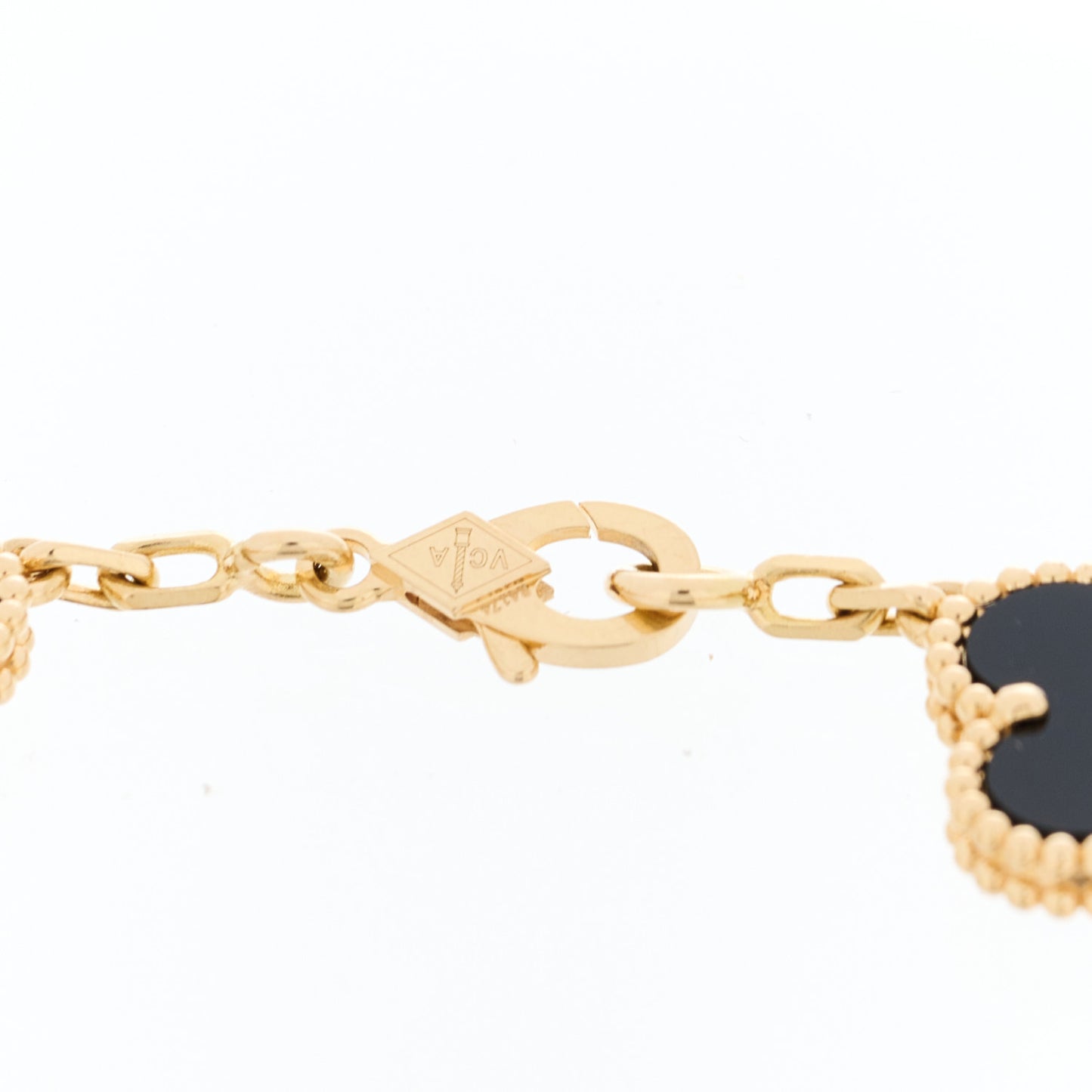 18K Yellow Gold Black Onyx 5 Motifs Vintage Alhambra Bracelet