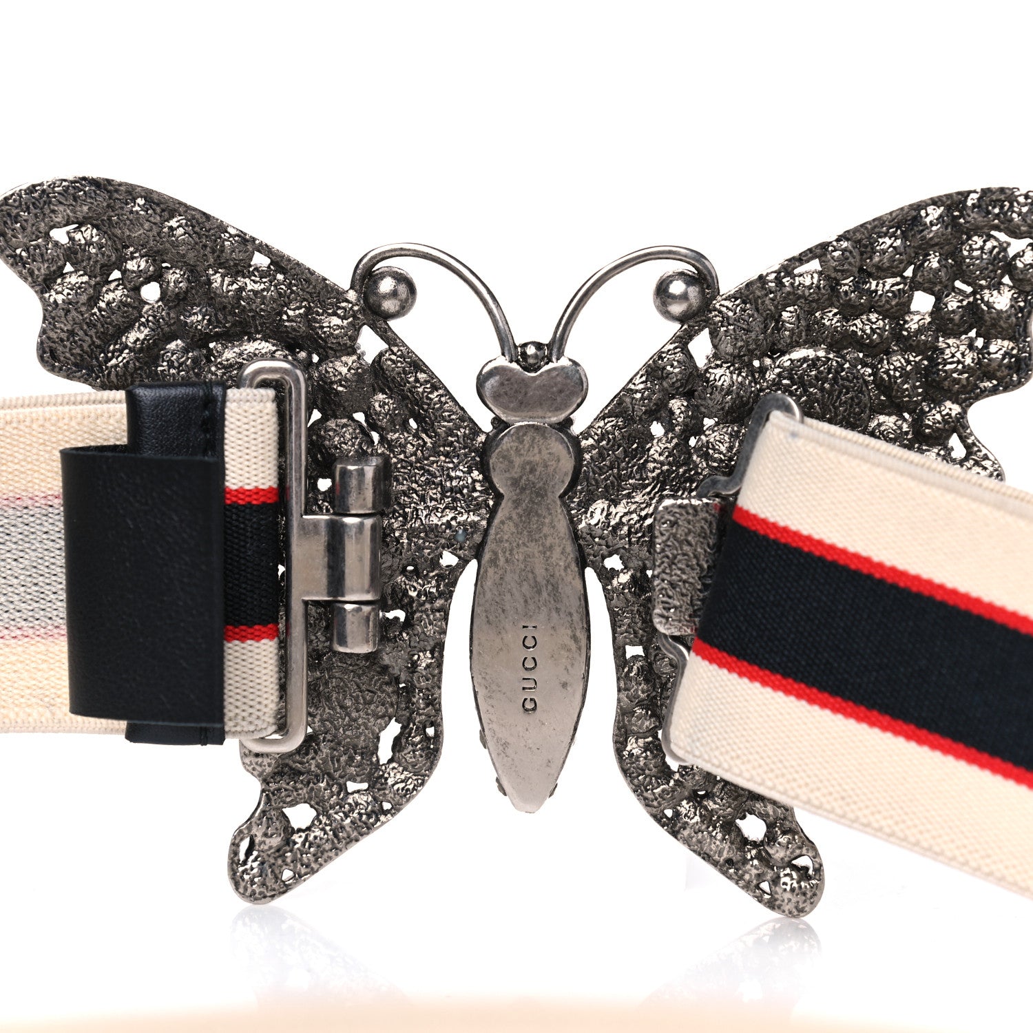 Gucci Jacquard Crystal Stripe Butterfly Belt 95 38 White 3 of 4