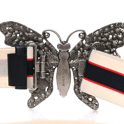 Gucci Jacquard Crystal Stripe Butterfly Belt 95 38 White 3 of 4