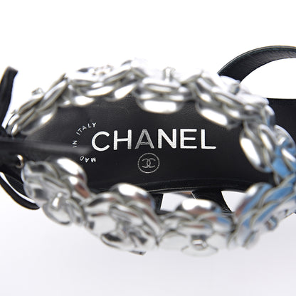Chanel Lambskin Patent Camellia Ankle Strap Sandals 38 Black 6 of 9