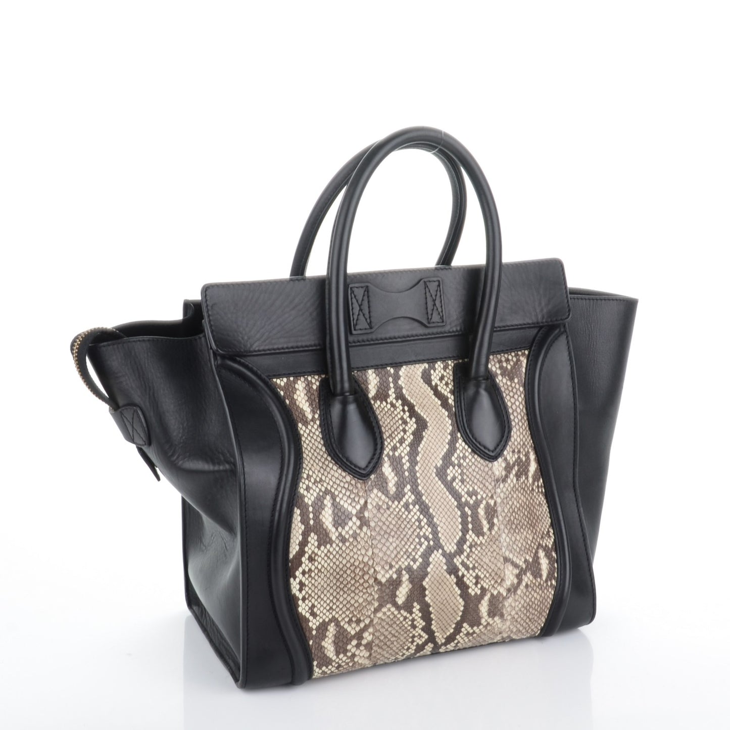 Python Smooth Calfskin Mini Bi-Color Luggage Black Natural