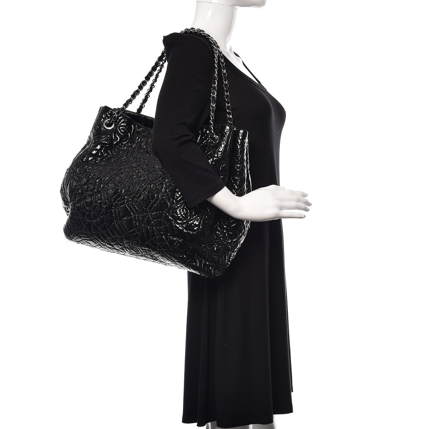 Chanel Vinyl Graphic Edge Tote Black 2 of 9