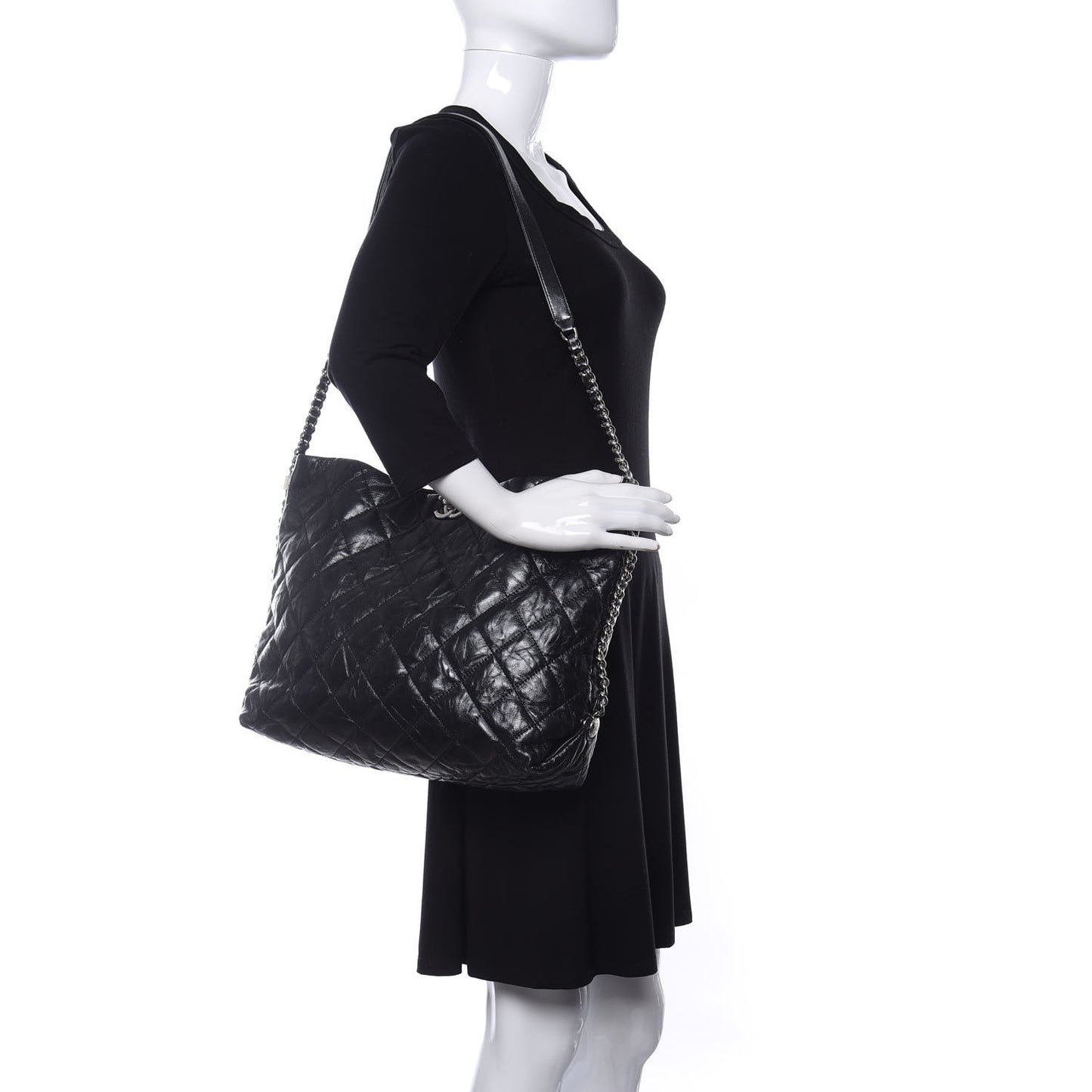 Metallic Crackled Calfskin Quilted Medium Big Bang Hobo Black