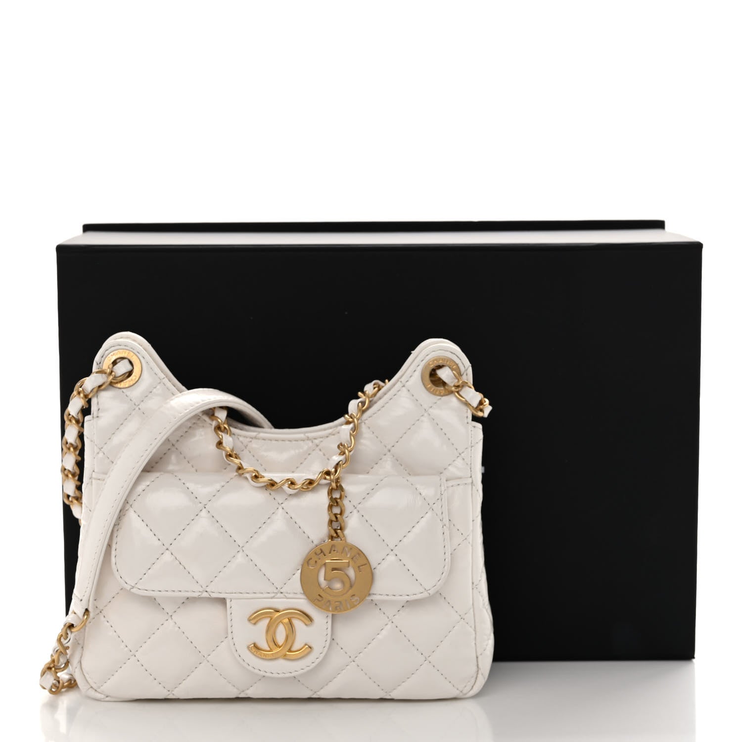 Chanel Shiny Crumpled Calfskin Quilted Small Wavy CC Hobo White 13 of 13