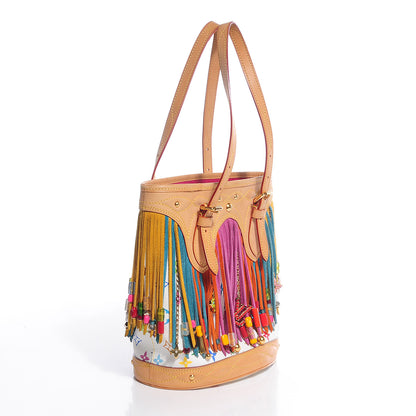 Louis Vuitton Monogram Multicolor Fringe Bucket with Accessories Pouch White 3 of 8