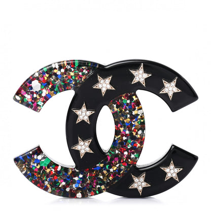 Chanel Resin Glitter Crystal CC Star Brooch Multicolor 1 of 4