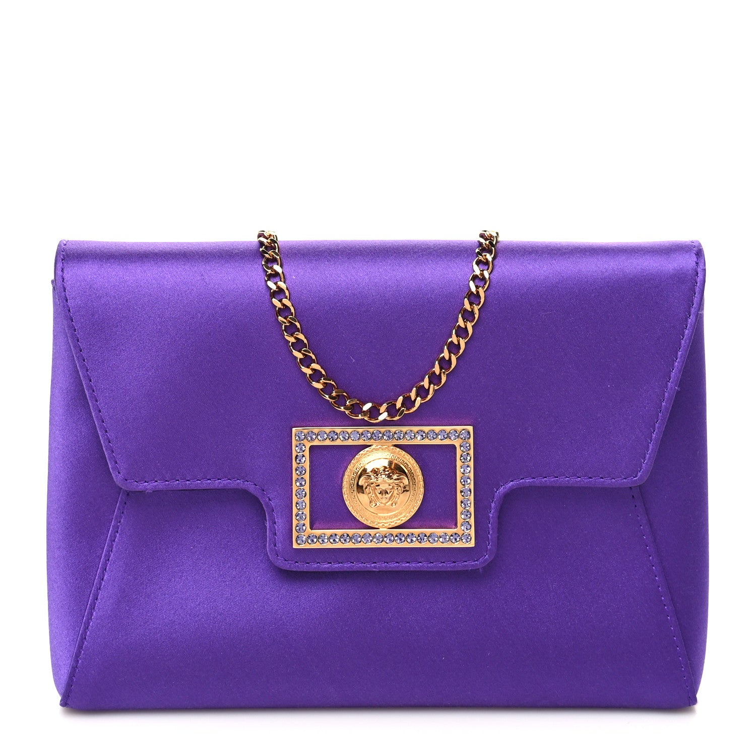 Versace Satin Crystal Embellished La Medusa Pouch On Chain Purple 1 of 9
