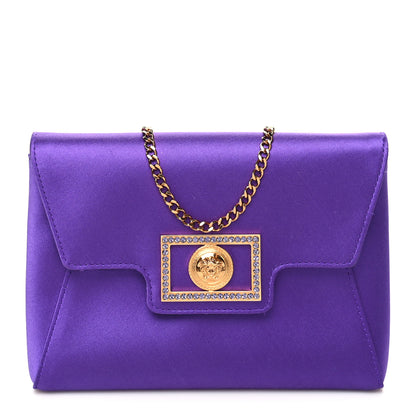 Versace Satin Crystal Embellished La Medusa Pouch On Chain Purple 1 of 9