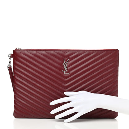Saint Laurent Calfskin Matelasse Chevron Monogram Document Holder Rouge Legion 2 of 7